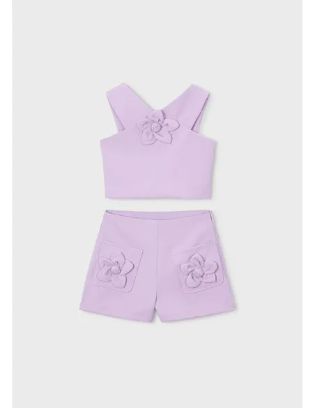 Conj. bermuda crepe flores - Malva     