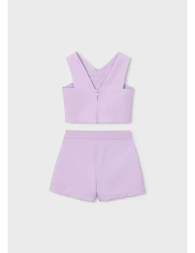 Conj. bermuda crepe flores - Malva     