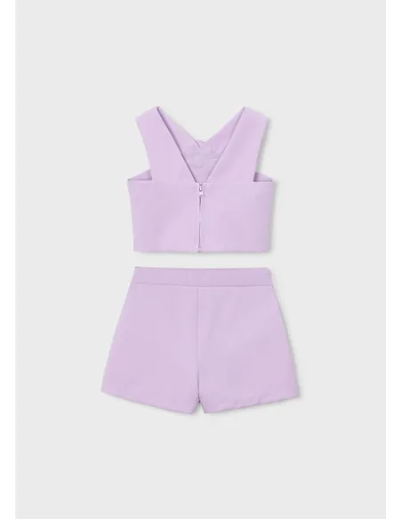 Conj. bermuda crepe flores - Malva     