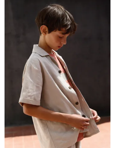 Camisa m/c cuello resort - Piedra    
