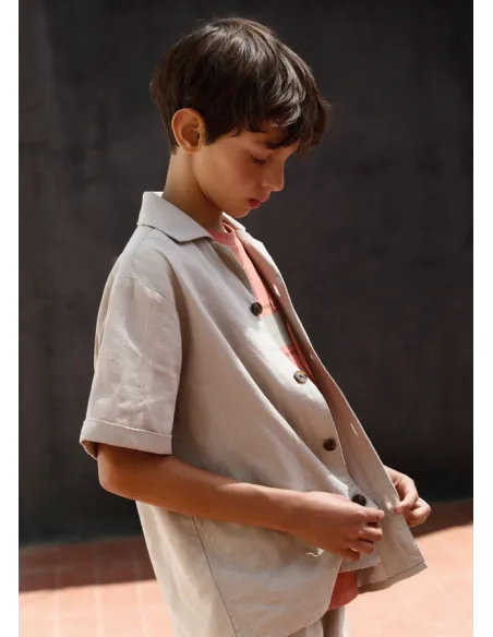 Camisa m/c cuello resort - Piedra    