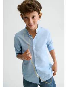 Camisa m/l cuello mao - Celeste   