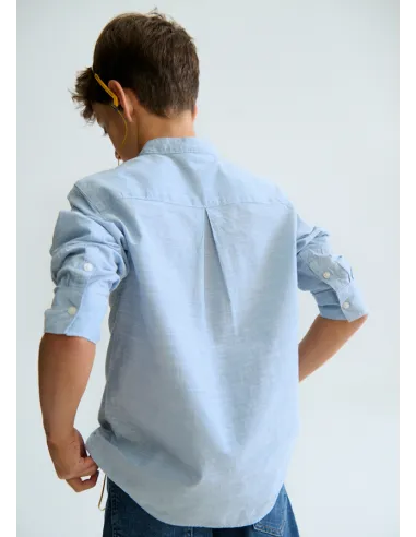 Camisa m/l cuello mao - Celeste   