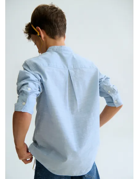 Camisa m/l cuello mao - Celeste   