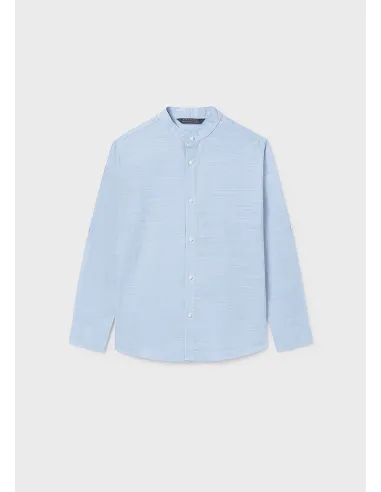 Camisa m/l cuello mao - Celeste   