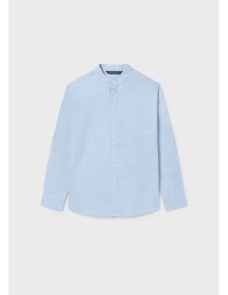 Camisa m/l cuello mao - Celeste   