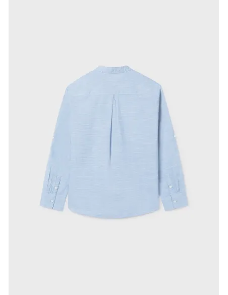 Camisa m/l cuello mao - Celeste   