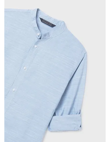 Camisa m/l cuello mao - Celeste   