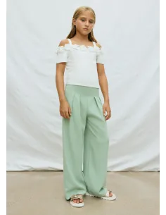 Pantalon largo crepe - Salvia    