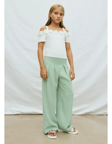 Pantalon largo crepe - Salvia    