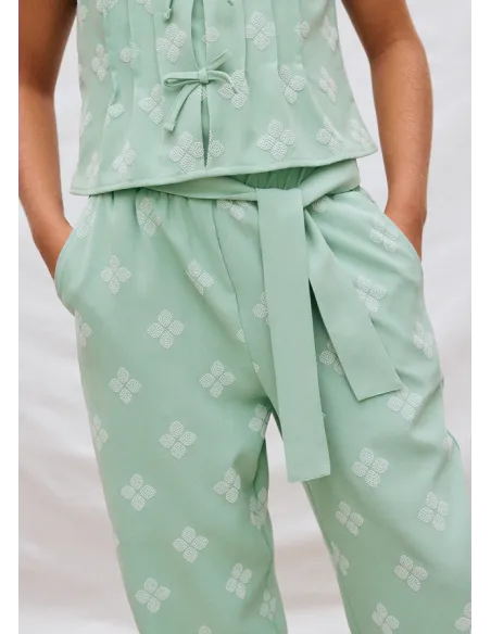 Pantalon largo estampado - Salvia    