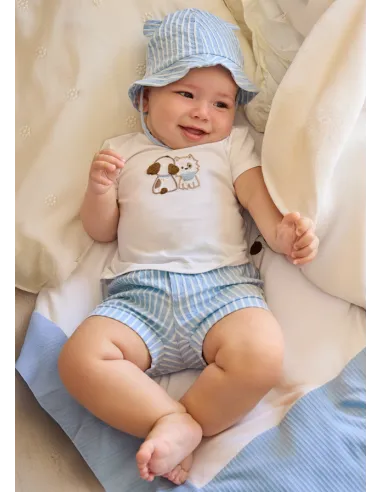 Conj. pantalon corto y gorro - Cielo