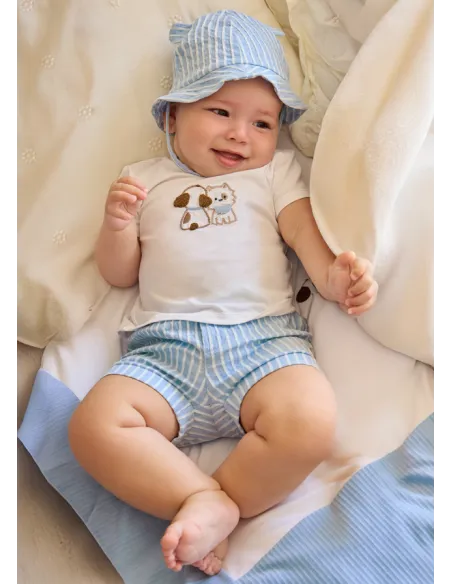 Conj. pantalon corto y gorro - Cielo