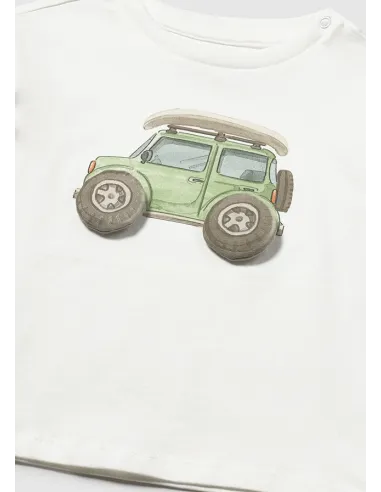 Camiseta m/c aplique - Nata-coche