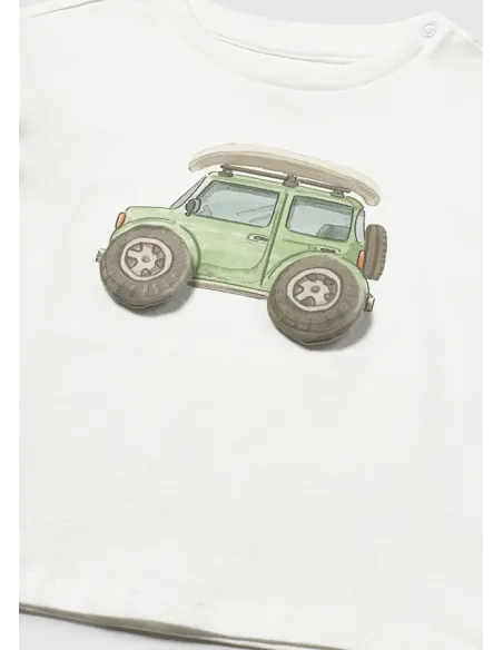 Camiseta m/c aplique - Nata-coche