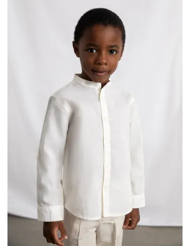 Camisa m/l cuello mao lino - Nata      