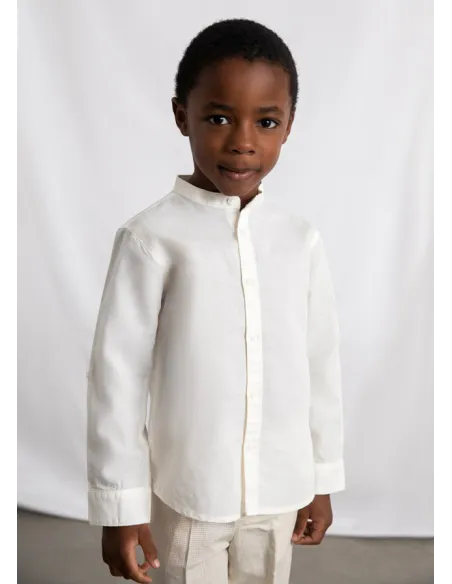 Camisa m/l cuello mao lino - Nata      