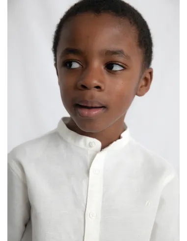 Camisa m/l cuello mao lino - Nata      