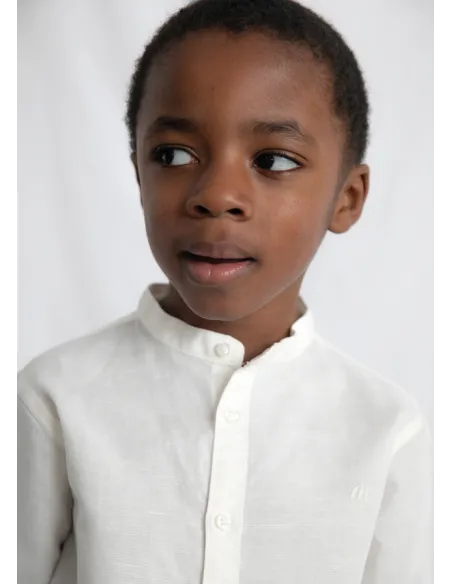 Camisa m/l cuello mao lino - Nata      