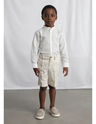 Camisa m/l cuello mao lino - Nata      