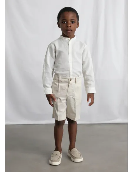 Camisa m/l cuello mao lino - Nata      