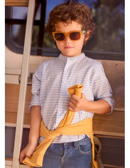 Camisa m/l c/mao rayas - Cielo     