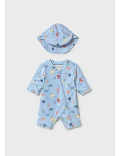 Conj. baño pelele con gorro - Azul      