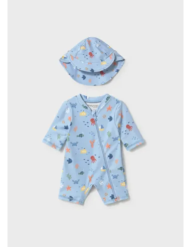Conj. baño pelele con gorro - Azul      