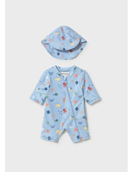 Conj. baño pelele con gorro - Azul      