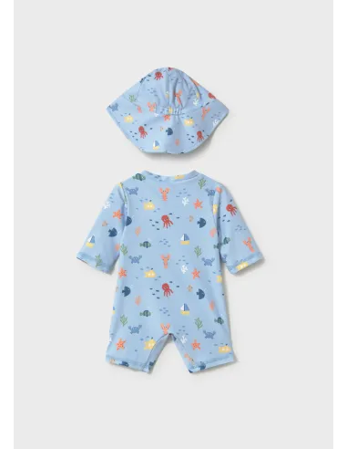 Conj. baño pelele con gorro - Azul      