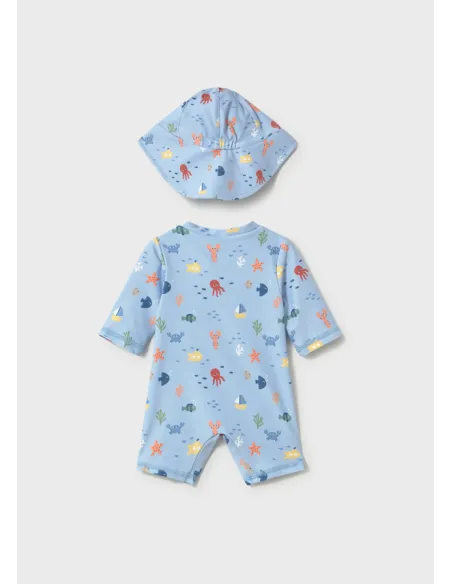 Conj. baño pelele con gorro - Azul      