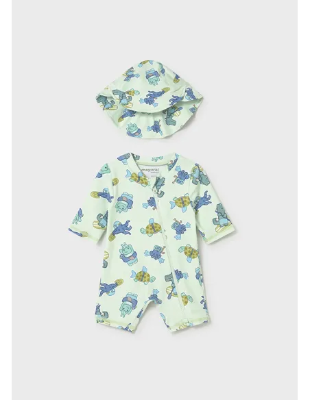 Conj. baño pelele con gorro - Manzana   