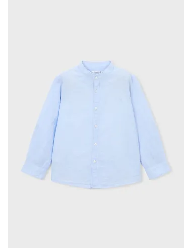 Camisa m/l cuello mao lino - Celeste   