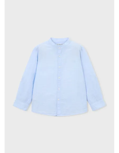 Camisa m/l cuello mao lino - Celeste   