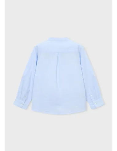 Camisa m/l cuello mao lino - Celeste   