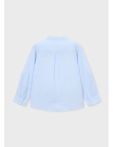 Camisa m/l cuello mao lino - Celeste   