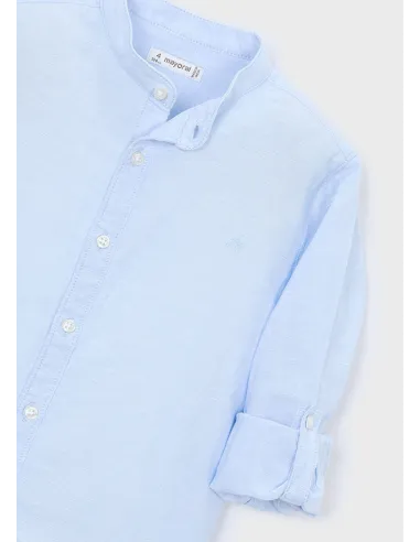 Camisa m/l cuello mao lino - Celeste   