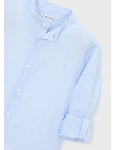 Camisa m/l cuello mao lino - Celeste   