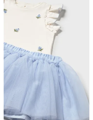 Conj. falda tul - Cielo     