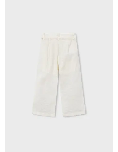 Pantalon largo lino bordado - Hueso     