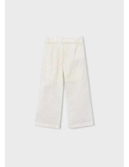 Pantalon largo lino bordado - Hueso     