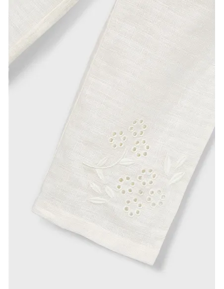 Pantalon largo lino bordado - Hueso     