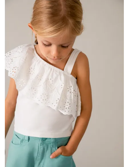 Camiseta tirantes perforado - Crudo     