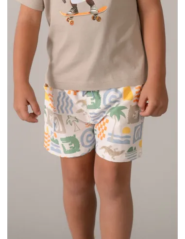Bañador bermuda estampado - Nata      