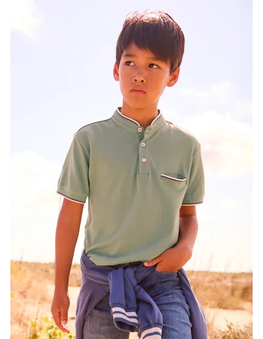 Polo m/c cuello mao - Liquen    