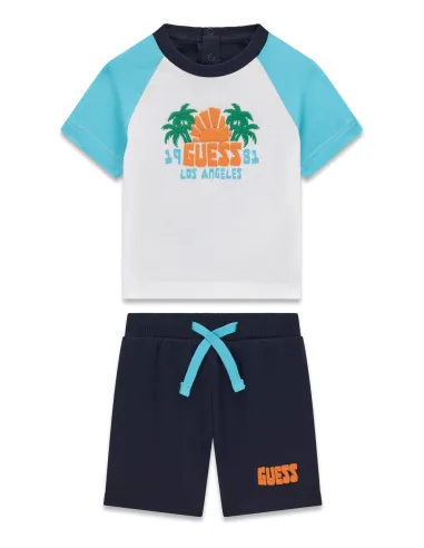 SET SS T-SHIRT+TERRY SHORTS BLUE WHITE COMBO