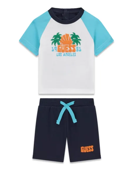 SET SS T-SHIRT+TERRY SHORTS BLUE WHITE COMBO