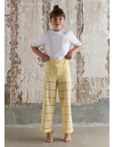 Pantalon largo tipo crochet - Vainilla  