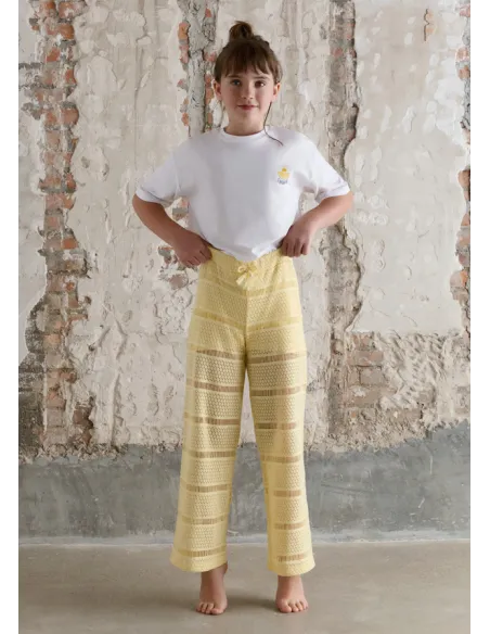 Pantalon largo tipo crochet - Vainilla  