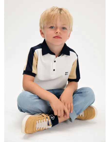 Polo m/c combinado - Nata-nuez 